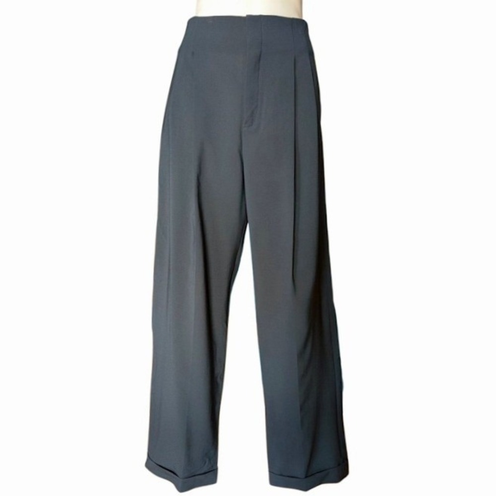 NWT Chloe Black Navy Virgin Wool Blend Pleated Wide Leg Pants Size 44/US12